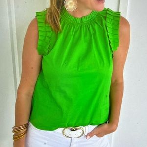 Presley pleat sleeve top green Medium
